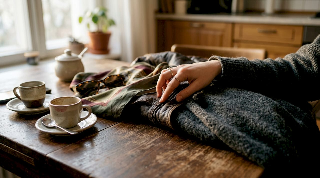 Mehrere Hände ertasten verschiedene Stoffe und Materialien auf einem Tisch und spüren die unterschiedlichen Texturen moderner Mode.
