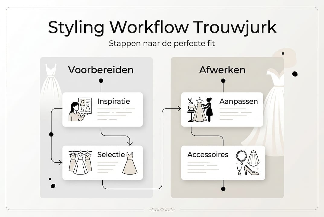 Overzichtelijke infographic: stap voor stap je trouwjurk laten stylen