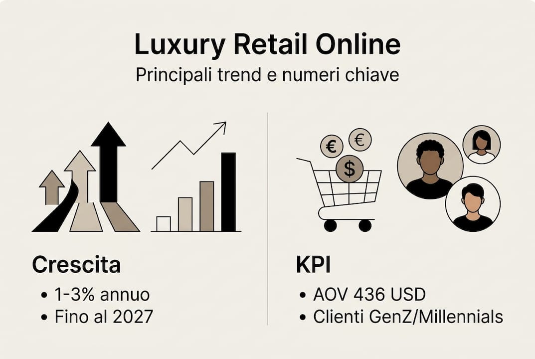 Panoramica grafica sulle tendenze e sui dati chiave del settore retail di lusso