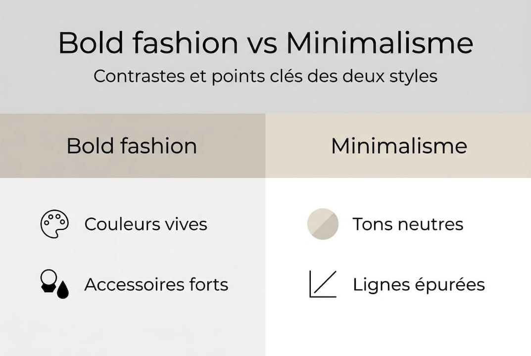 Une infographie qui met en lumière le contraste saisissant entre la mode audacieuse et l’élégance minimaliste.