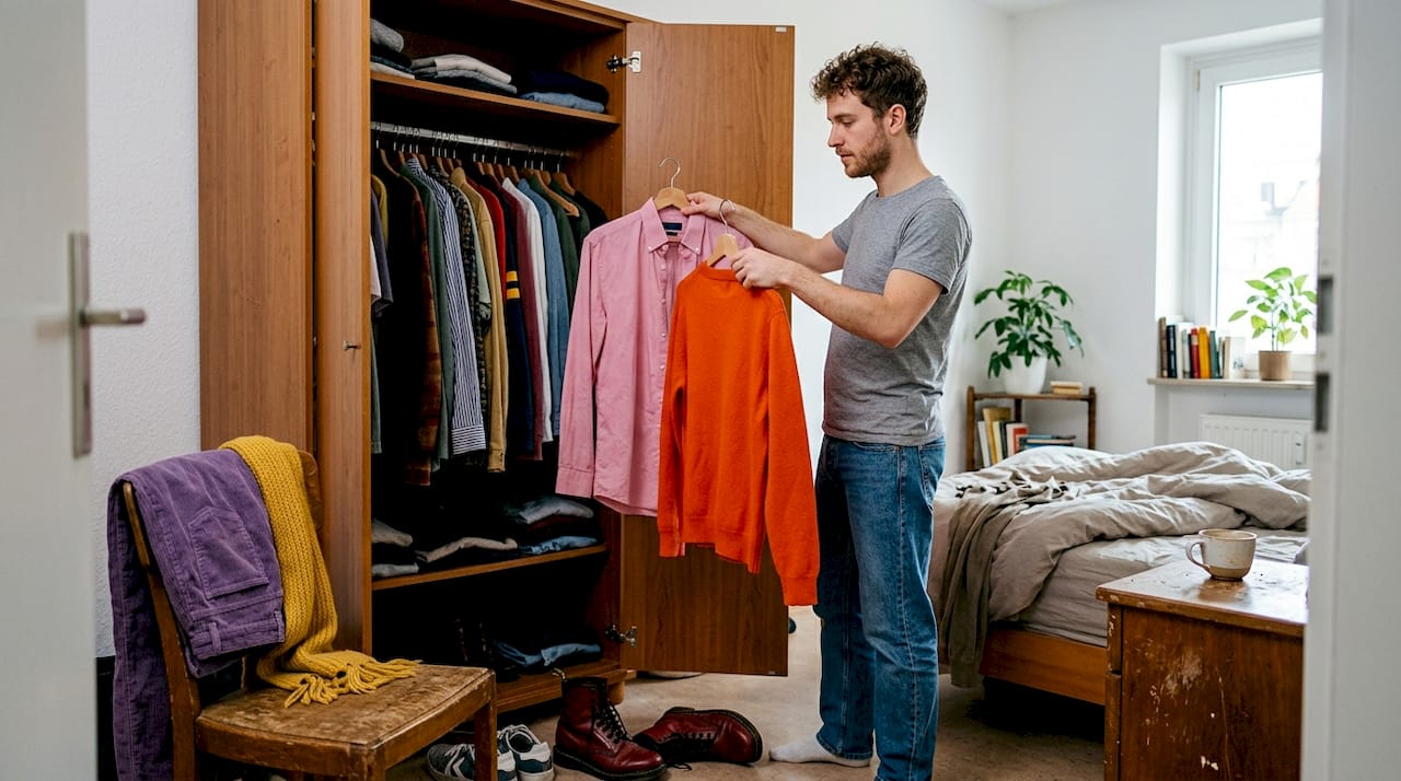 Homme associant des vêtements aux couleurs vives