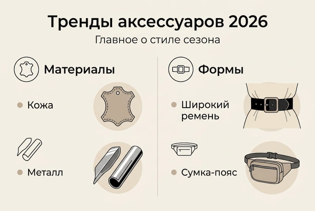 Обзор ключевых аксессуарных трендов 2026 года в формате инфографики