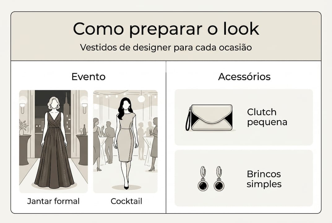Guia visual para preparar o look com um vestido de autor