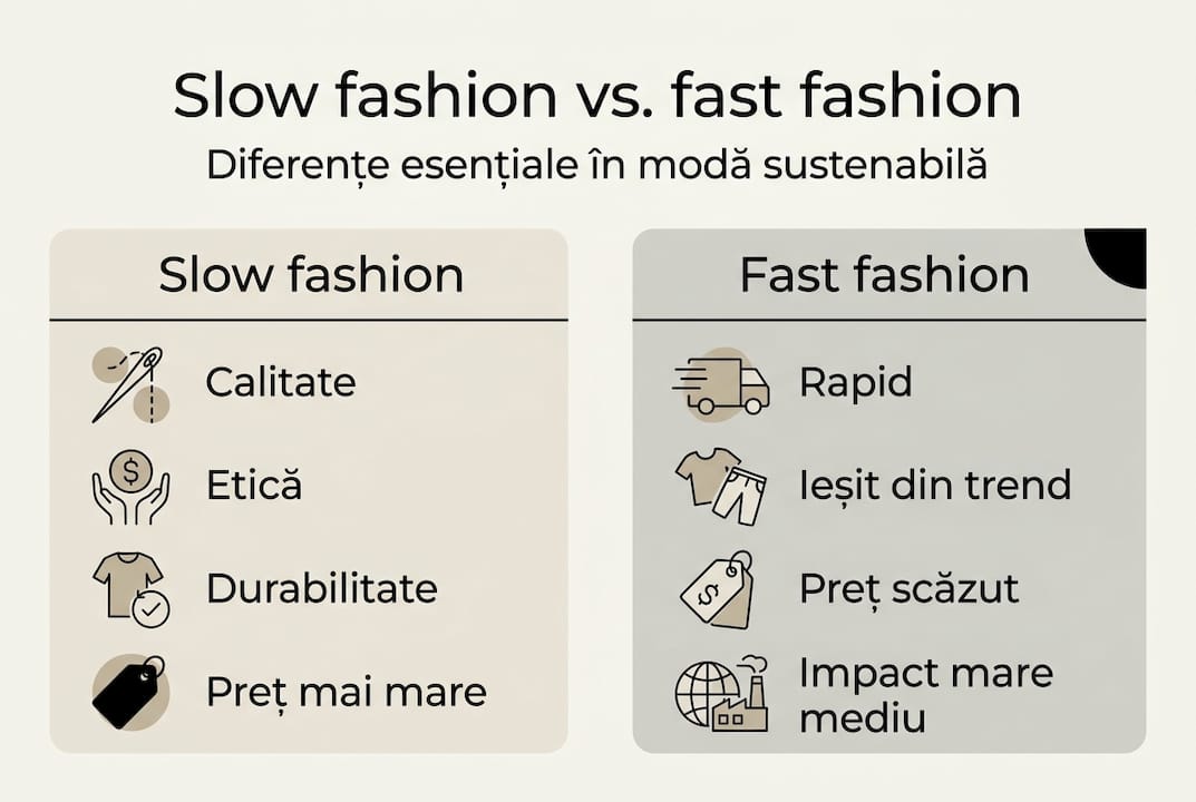 Infografic: diferențele dintre moda sustenabilă și moda de consum rapid