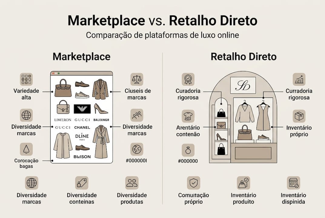 Infográfico que destaca as principais diferenças entre vender em marketplaces e através de lojas próprias