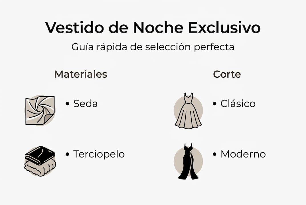 Guía visual con los pasos esenciales para escoger un vestido de lujo