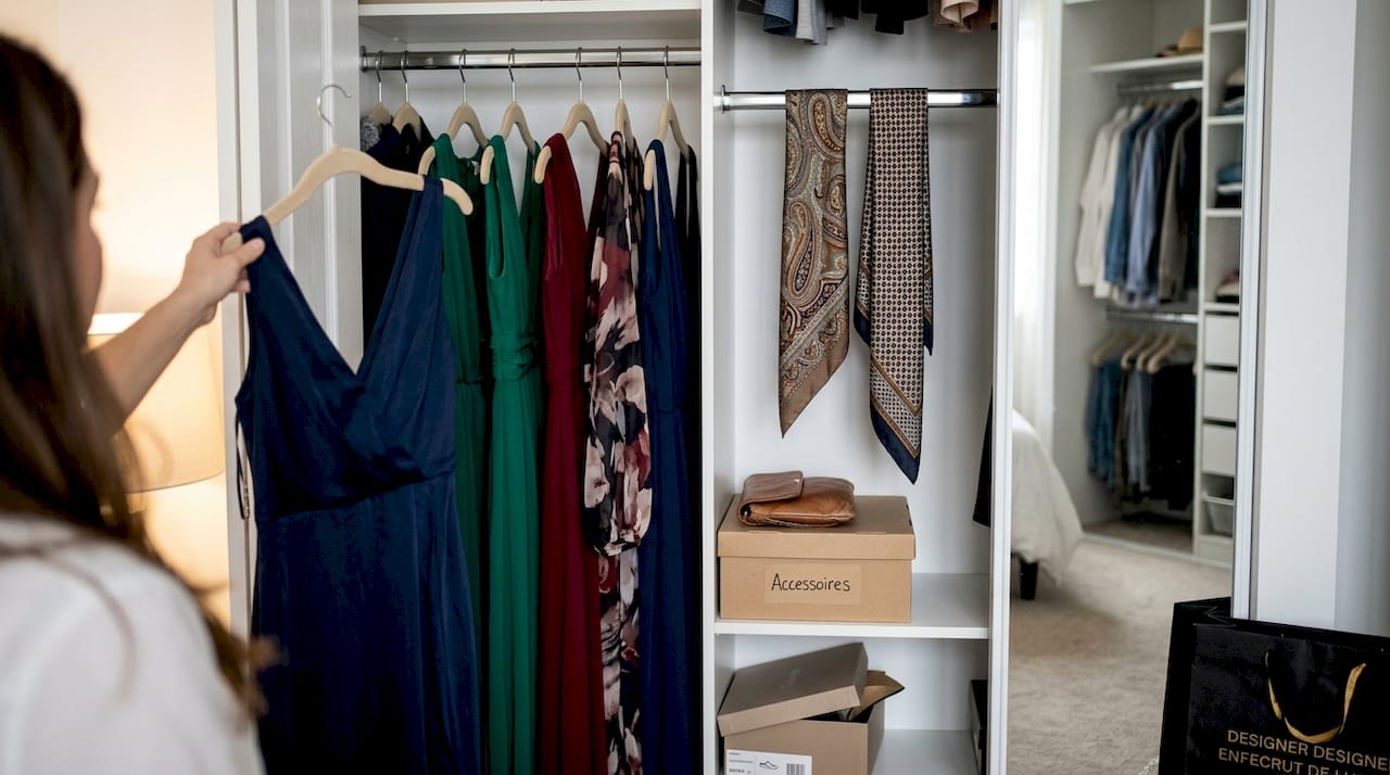 Espace dédié aux robes de soirée dans le dressing