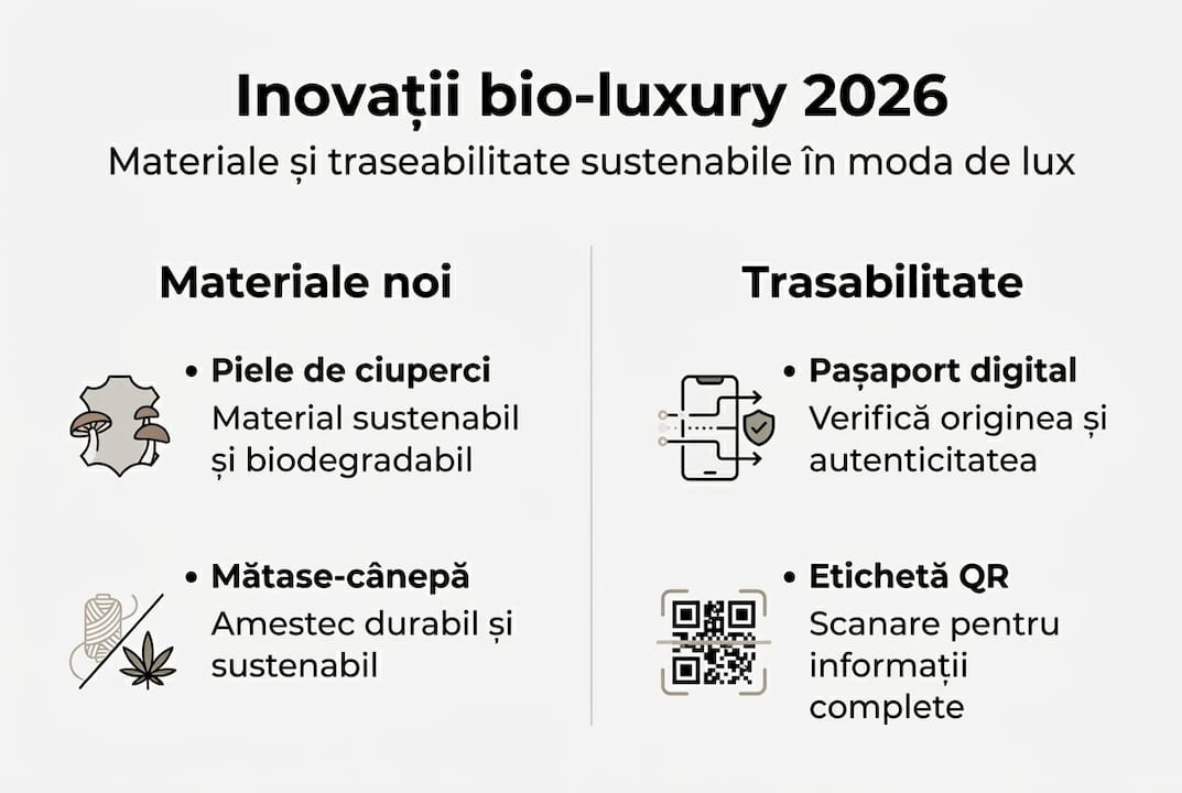 Infografic despre materiale premium și trasabilitatea lor în segmentul bio-luxury