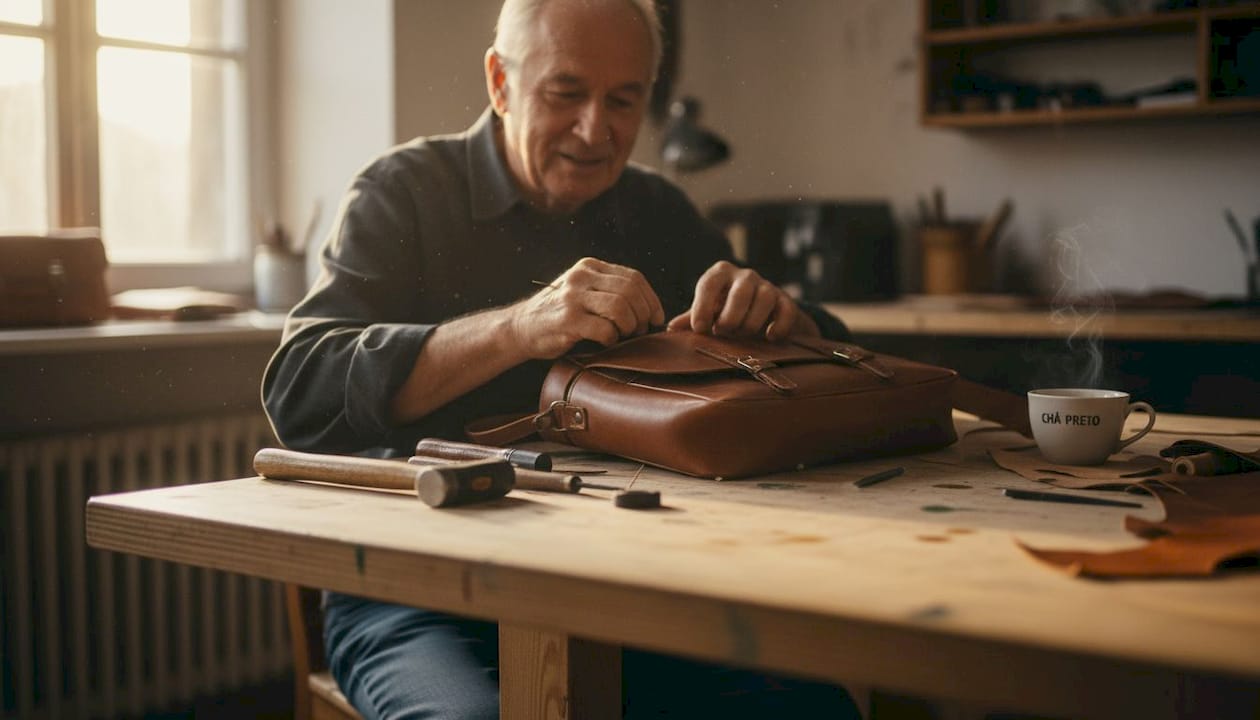 Artífice a dar forma a uma mala única no seu atelier