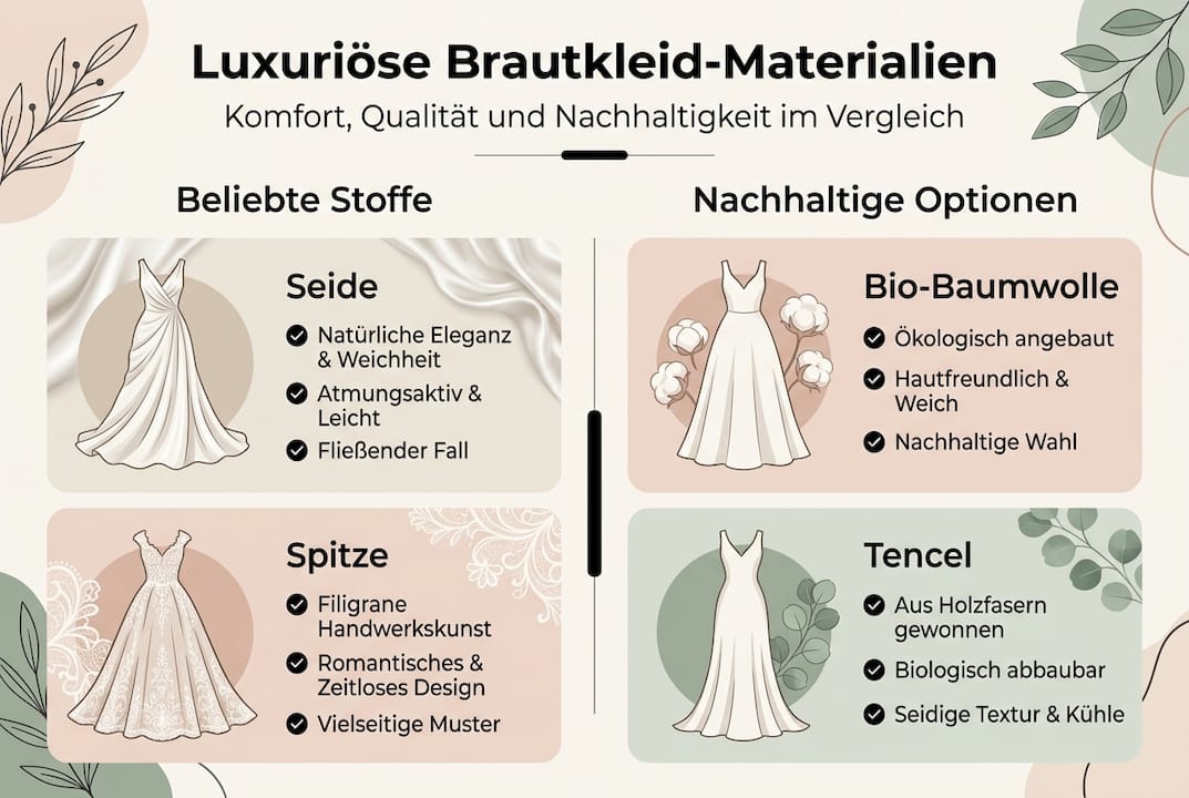 Übersicht: Verschiedene Stoffe für Brautkleider im Vergleich – Vor- und Nachteile auf einen Blick