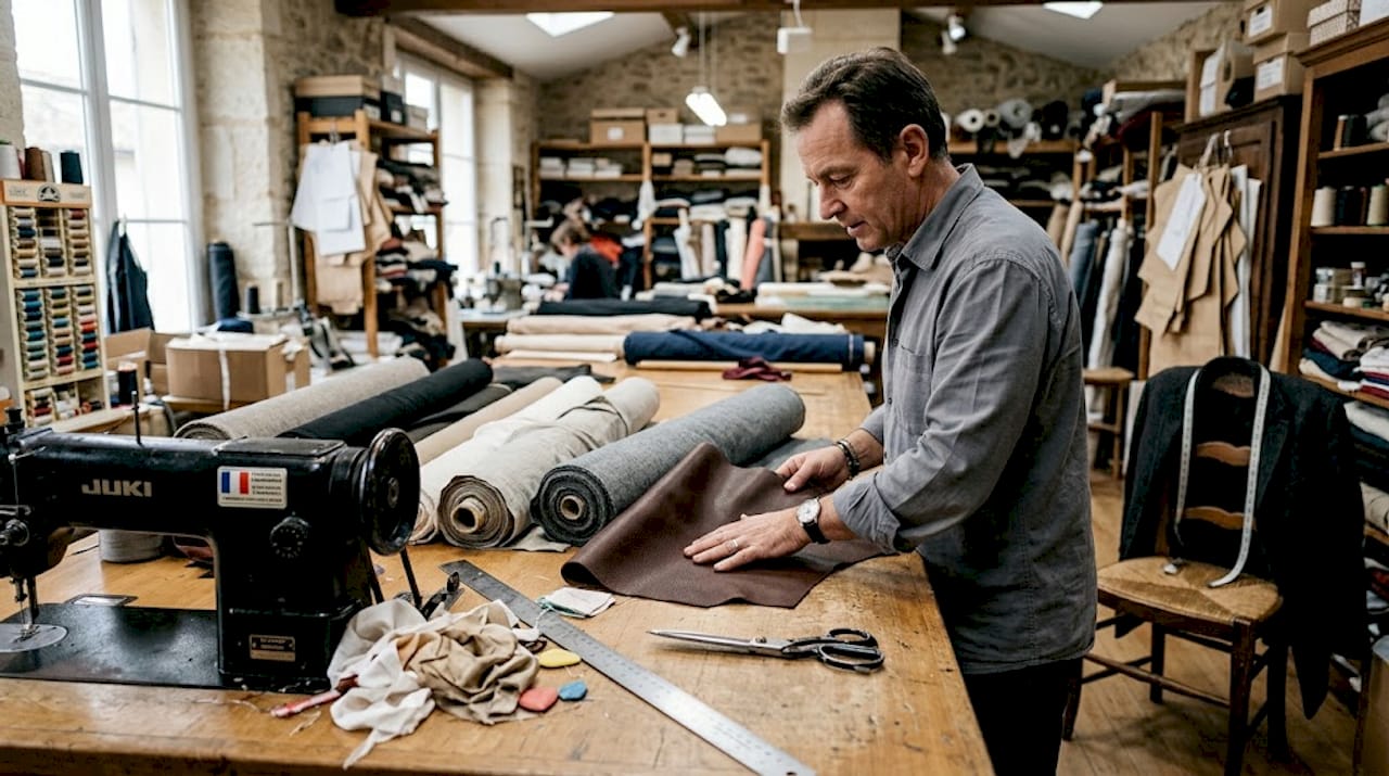 Dans son atelier, l’artisan façonne avec passion le cuir et la soie, mêlant tradition et savoir-faire.