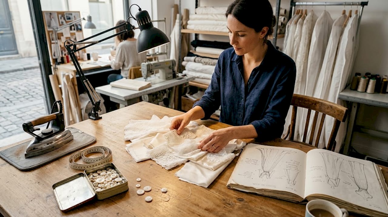 Créateur spécialisé dans le travail des étoffes pour confectionner des robes de mariée uniques.