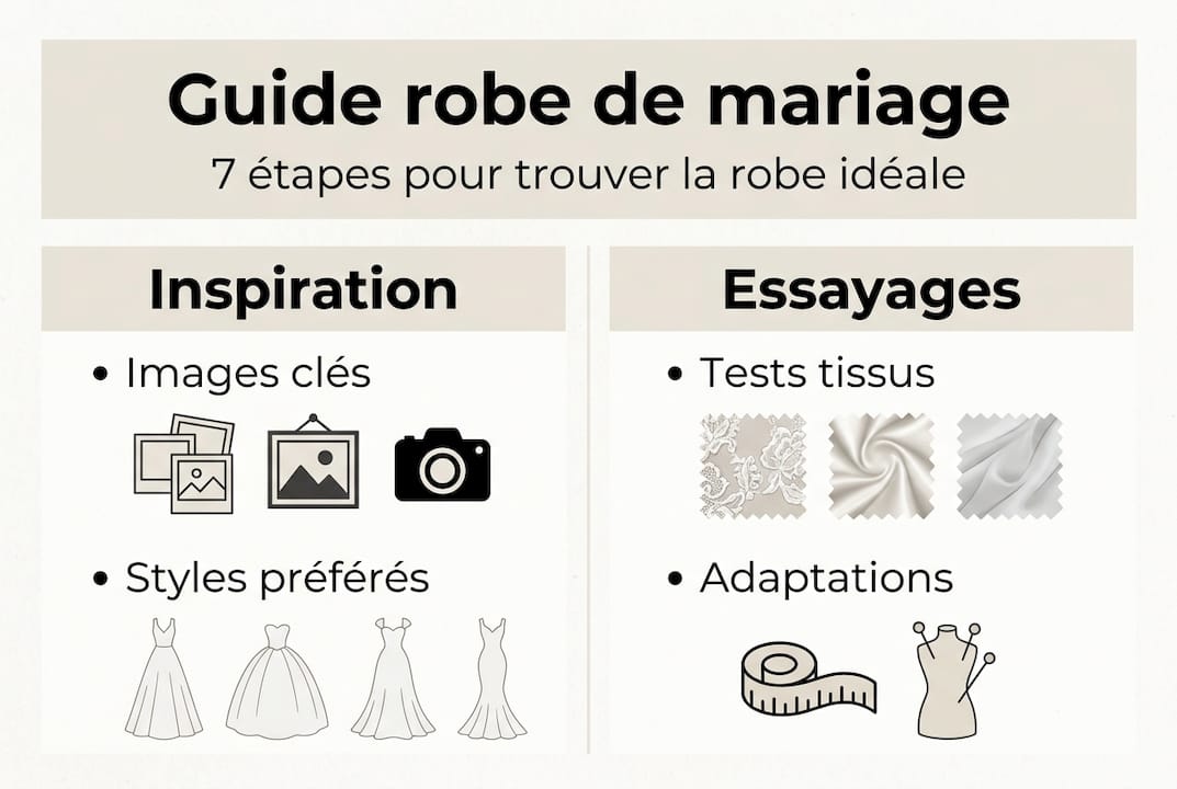 Infographie : les étapes incontournables pour trouver la robe de mariée parfaite