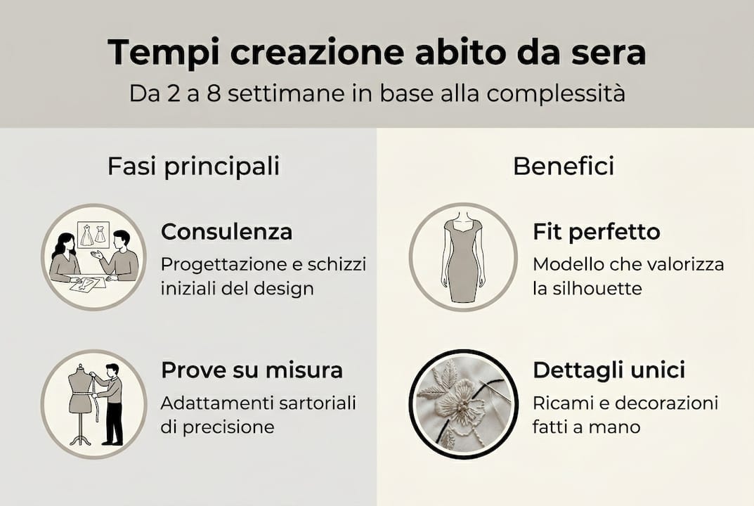 Infografica: tutte le fasi e i tempi per realizzare un abito da sera
