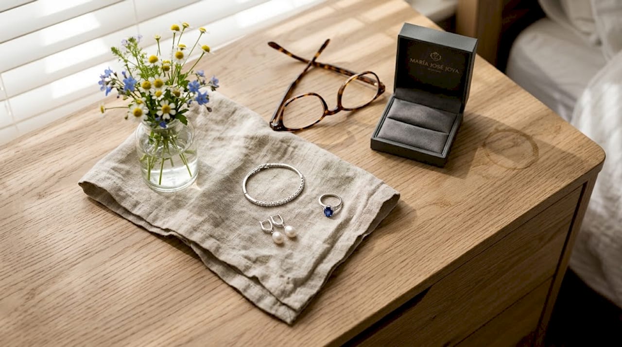 Selección de joyería elegante y accesorios combinados