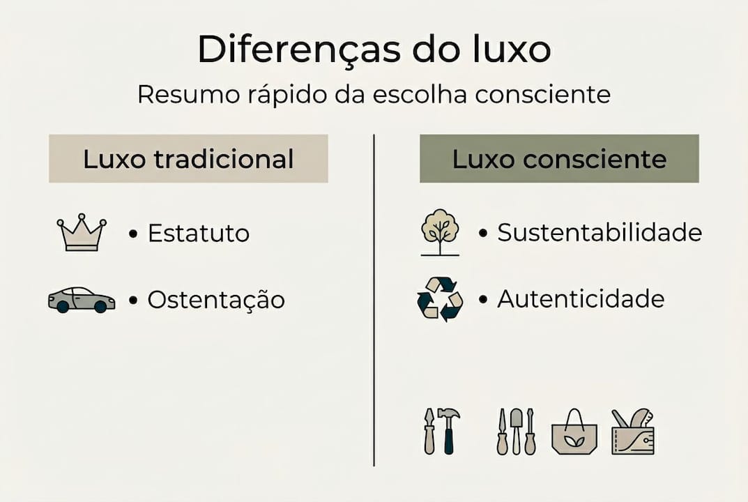 Infográfico: contraste entre o luxo clássico e o luxo sustentável