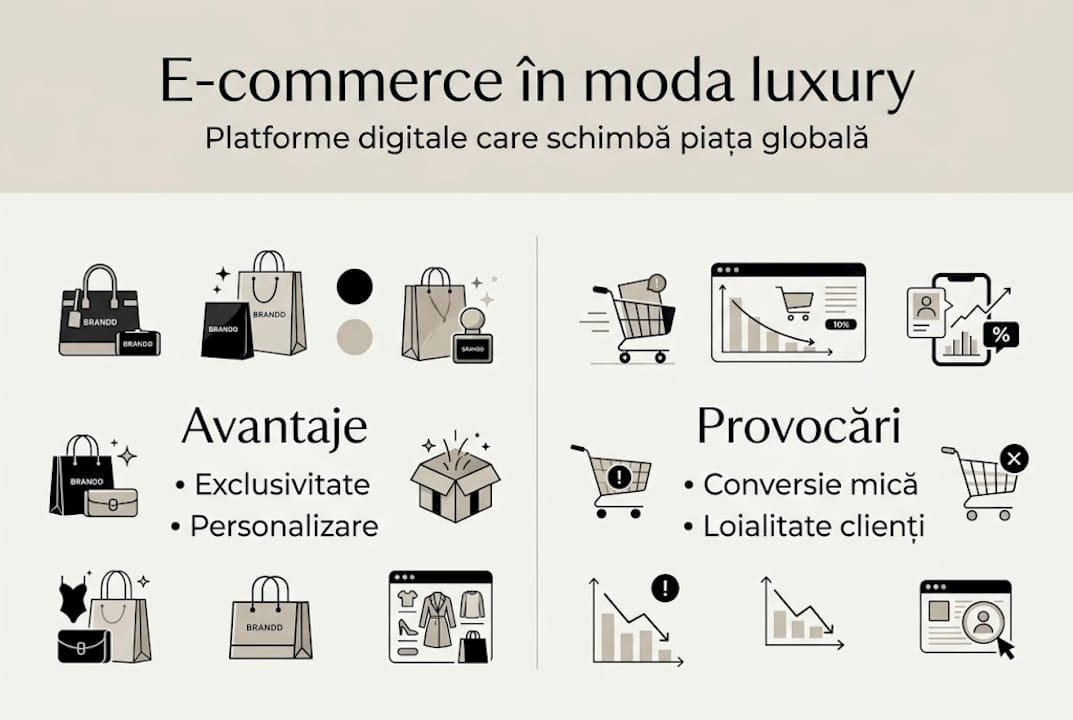 Infografic: platforme de e-commerce pentru produse de lux – beneficii și dificultăți