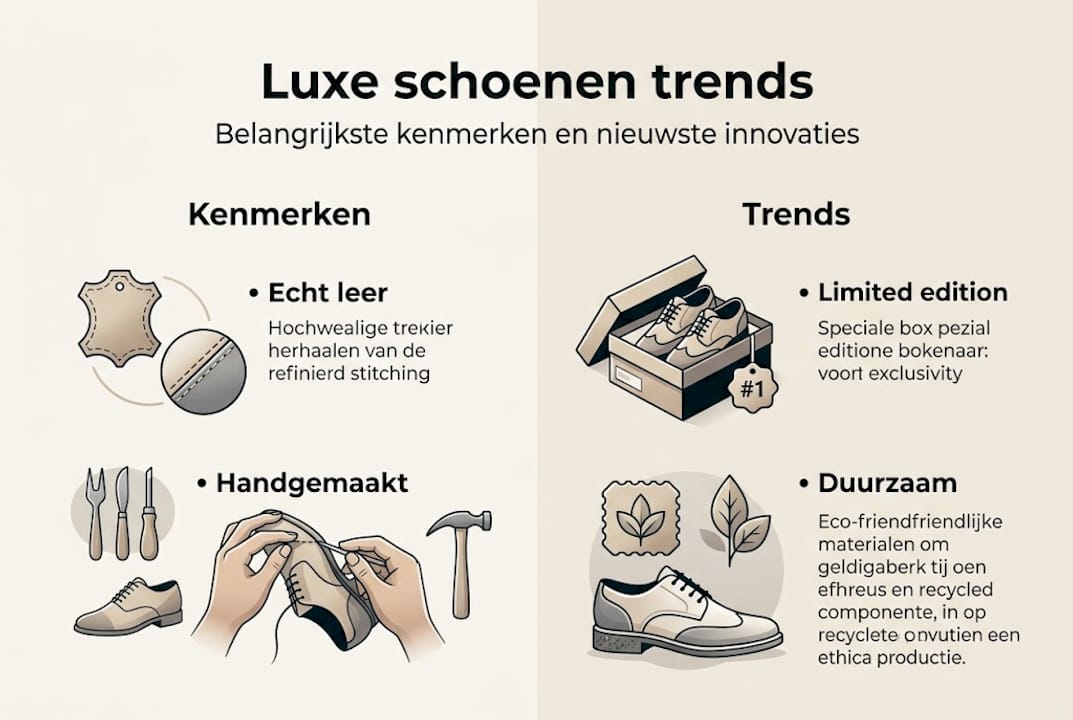 Overzichtelijke infographic met de nieuwste trends en opvallende details op het gebied van luxe schoenen