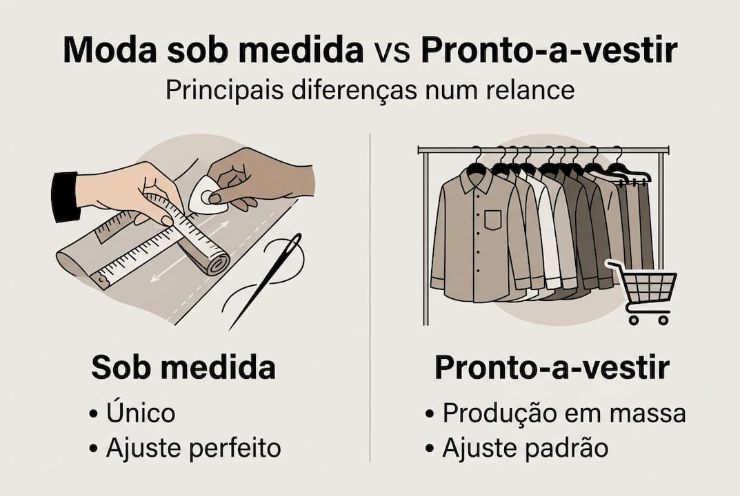 Infográfico: Diferenças entre roupa feita por medida e roupa pronta-a-vestir