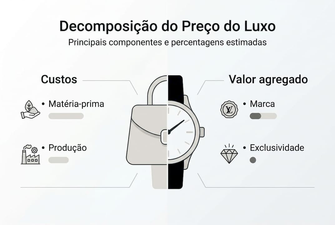Infográfico a explicar como se compõe o preço dos produtos de luxo
