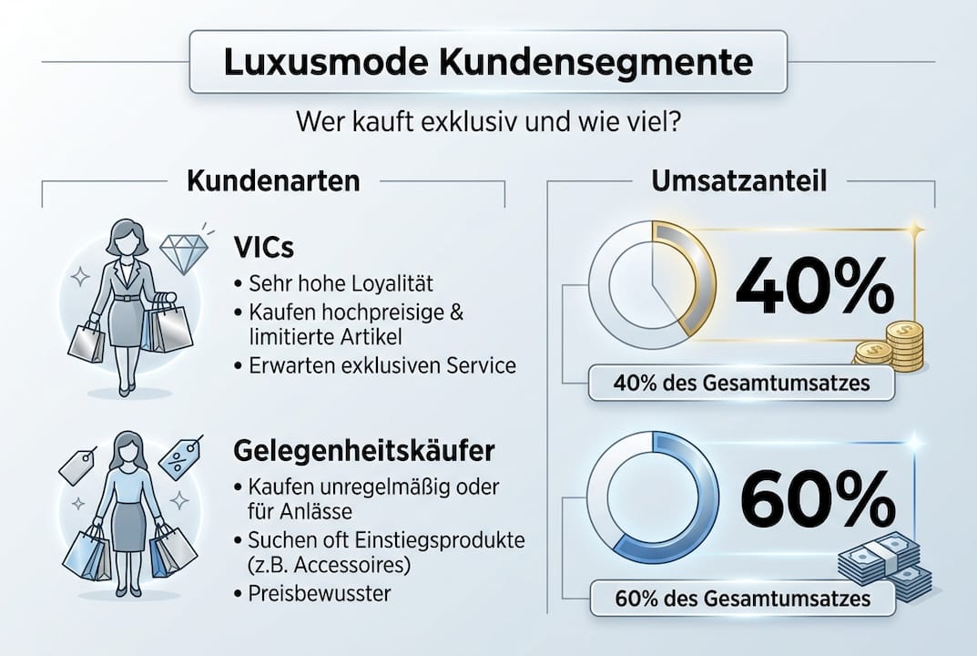 Eine Infografik veranschaulicht, wie sich die Kundenstruktur und die Umsatzverteilung im Luxusbereich darstellen.