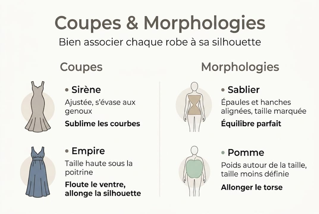 Guide visuel des différentes coupes de robes de gala selon votre morphologie
