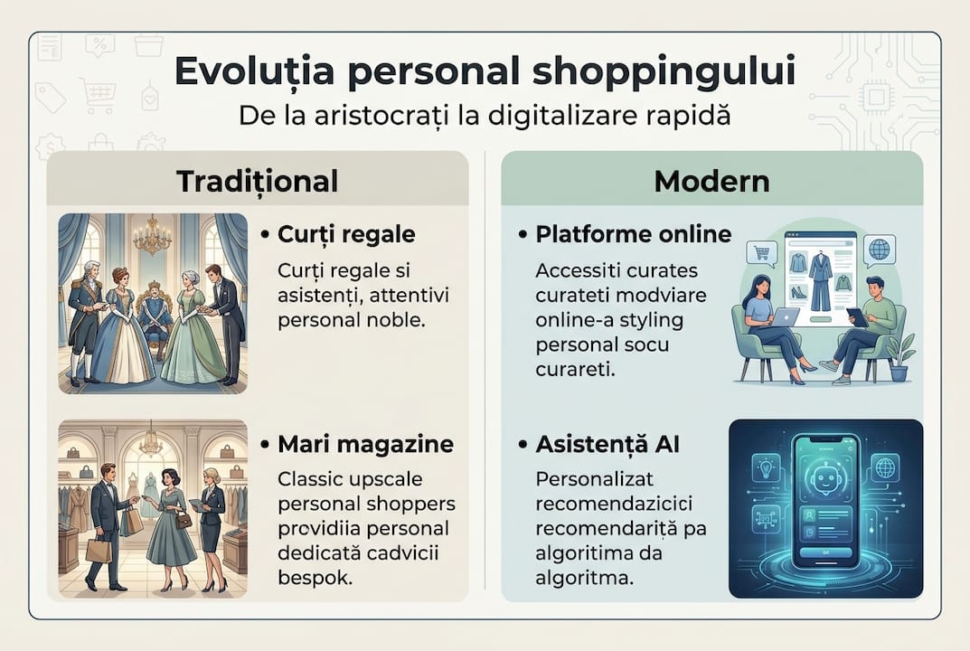 Infografic: Cum s-a transformat experiența de personal shopping de-a lungul timpului – de la metodele clasice la cele moderne