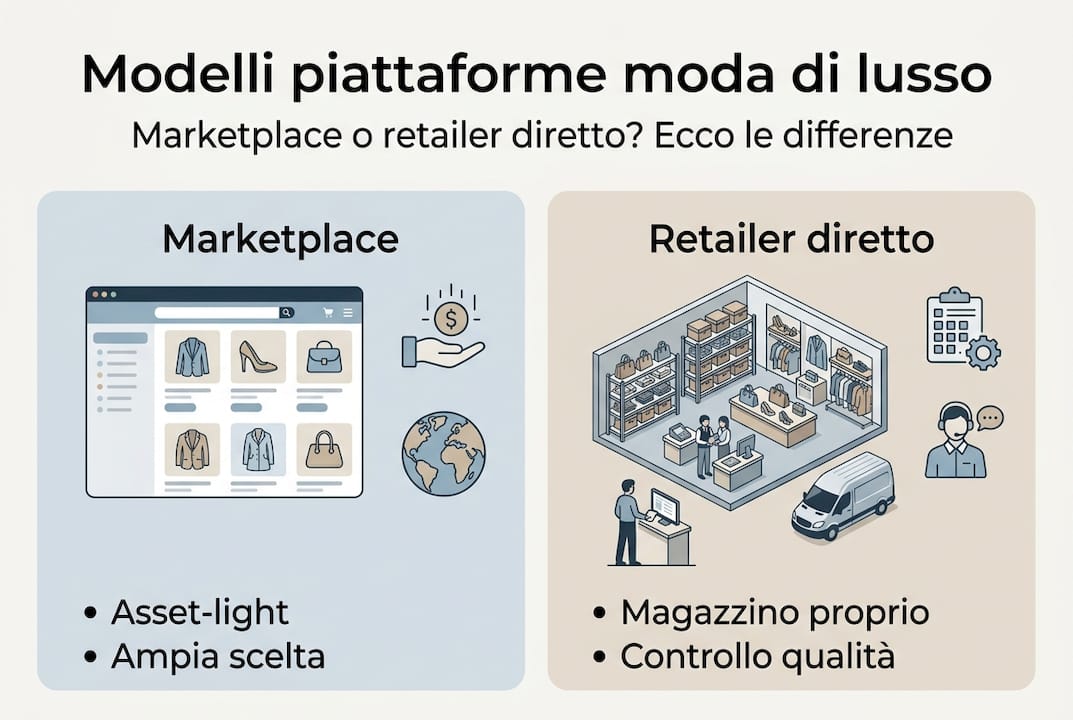 Infografica: confronto tra i principali modelli di piattaforme dedicate al lusso nel settore moda