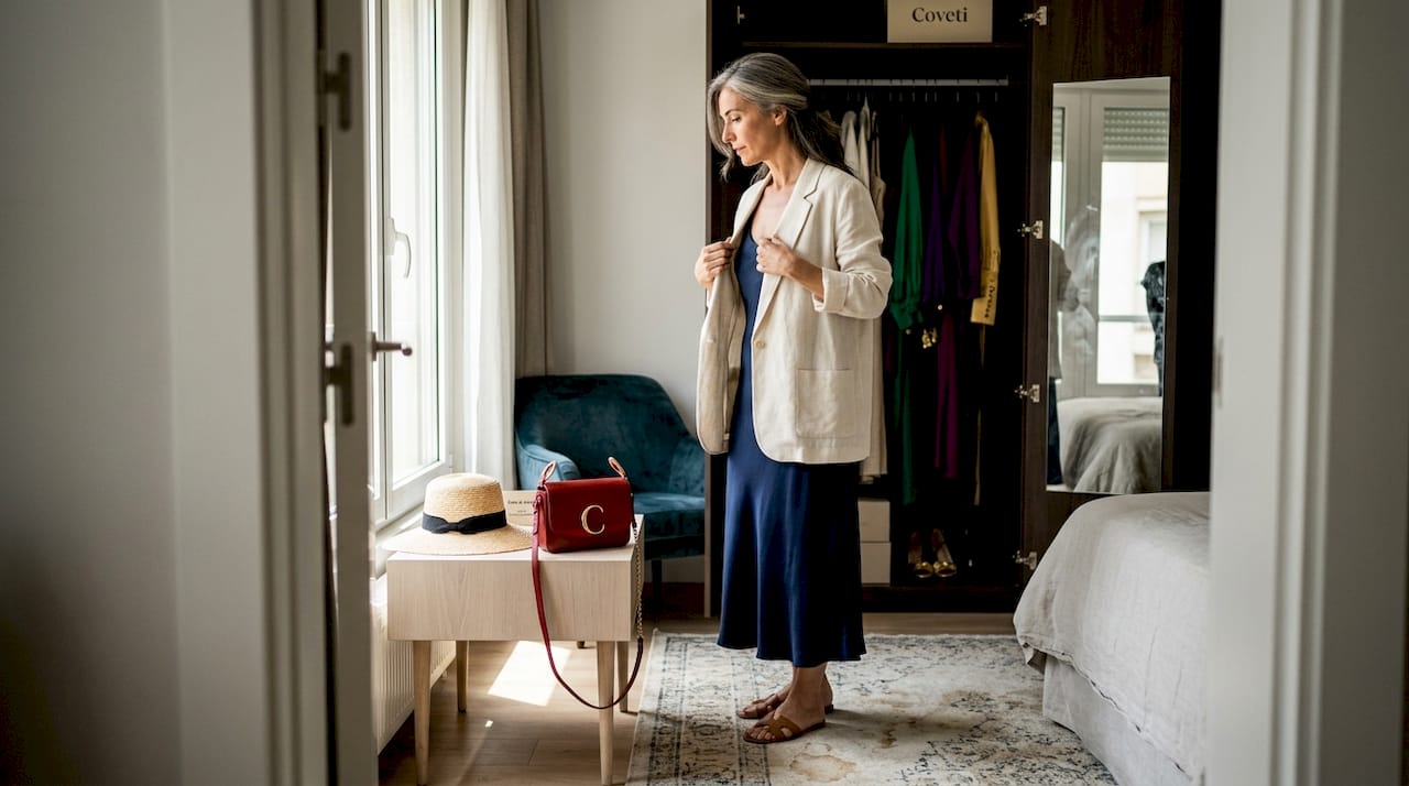 Probándose ropa de verano en casa
