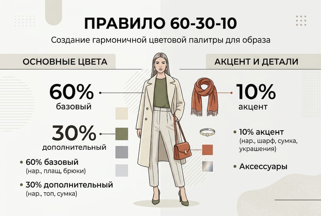 Инфографика: стильное правило 60-30-10 для создания гармоничного образа