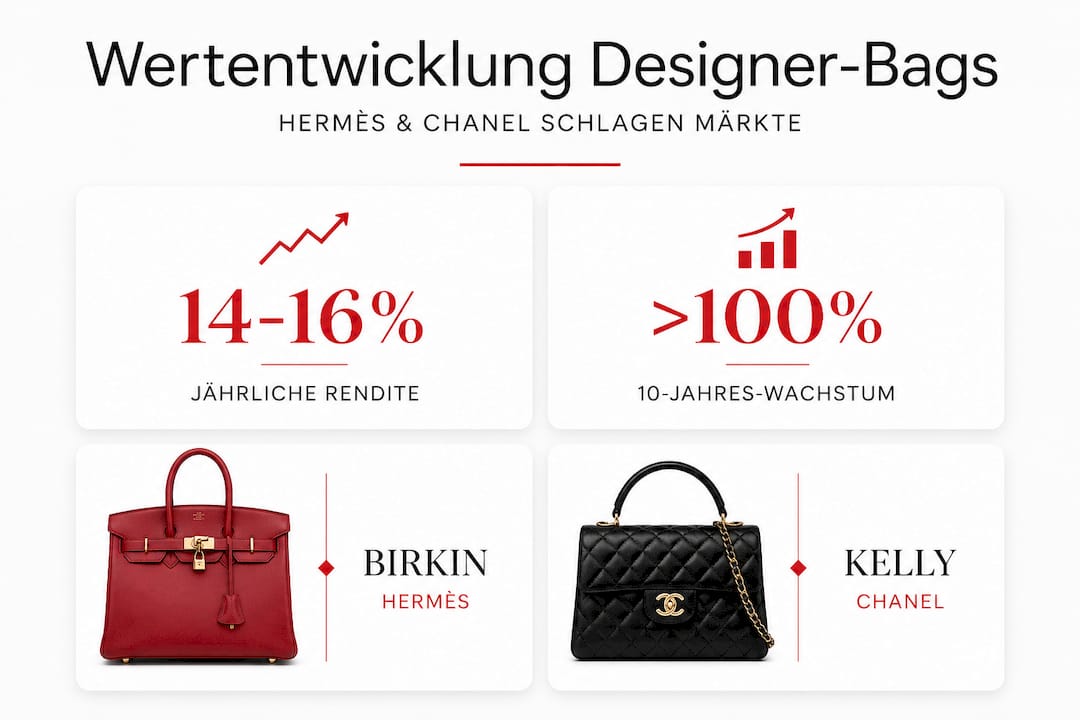 Infografik: Wertentwicklung von Designer-Handtaschen im Überblick