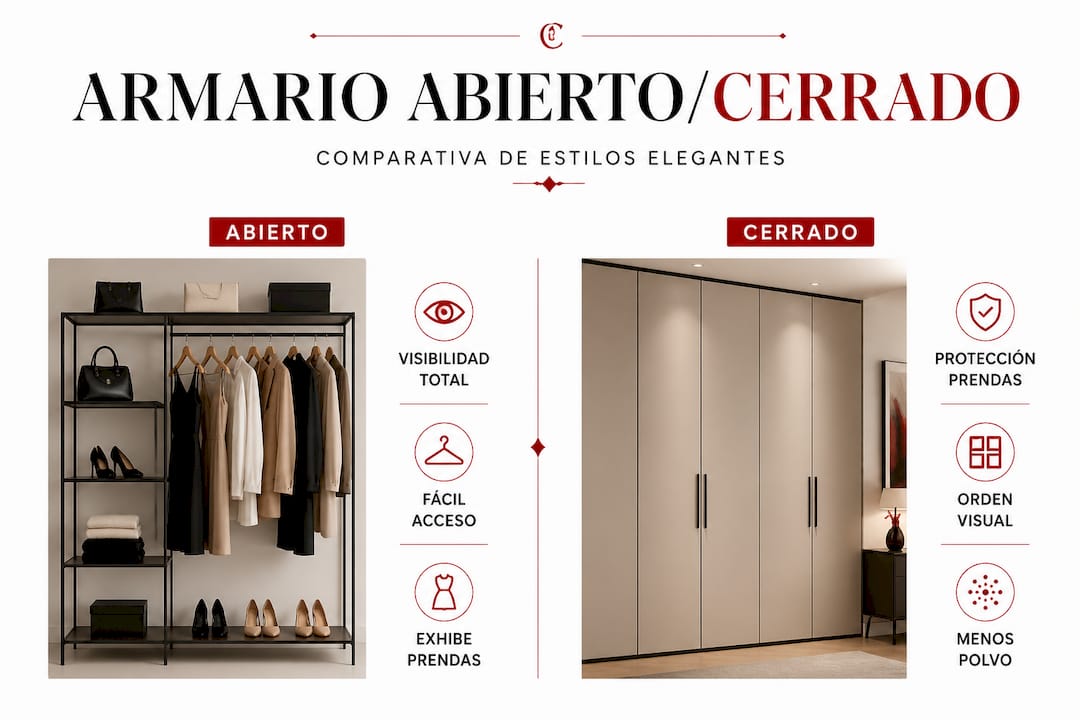 Infografía sobre las diferencias entre un armario abierto y uno cerrado