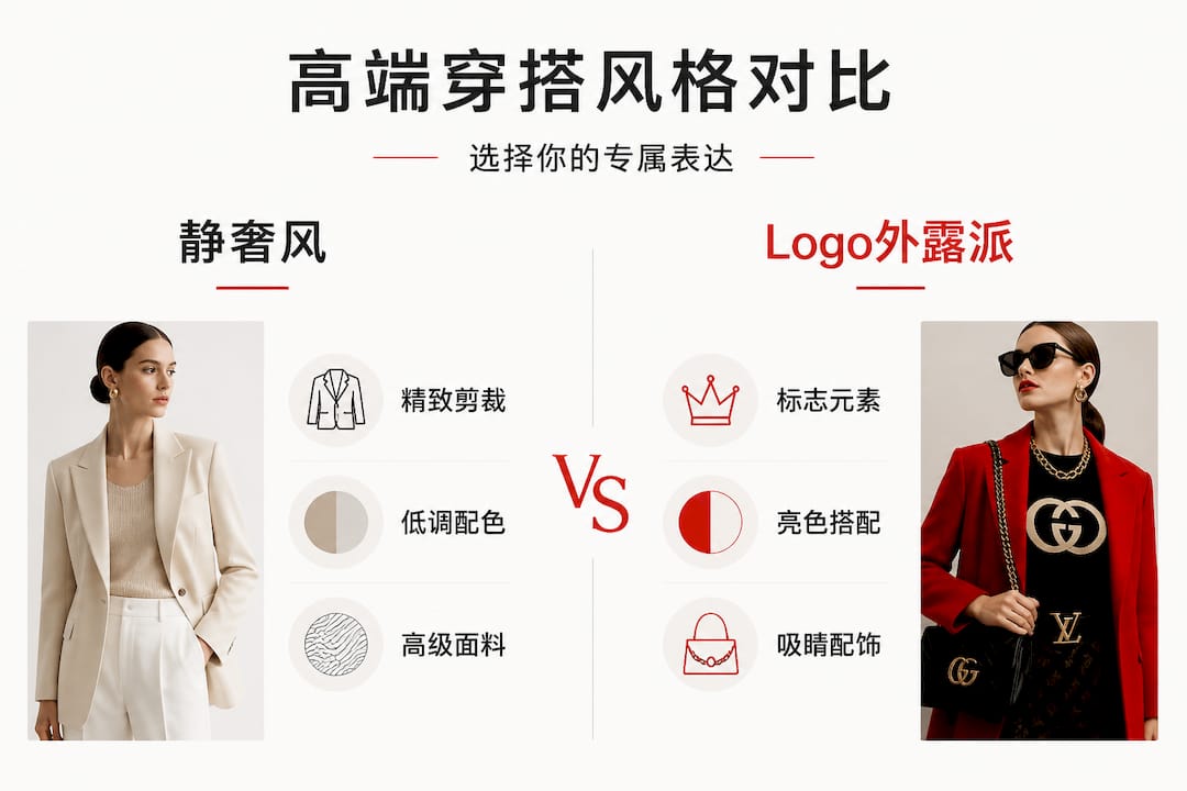 一张图带你看懂‘低调奢华’与‘标志性logo风’的时尚对比