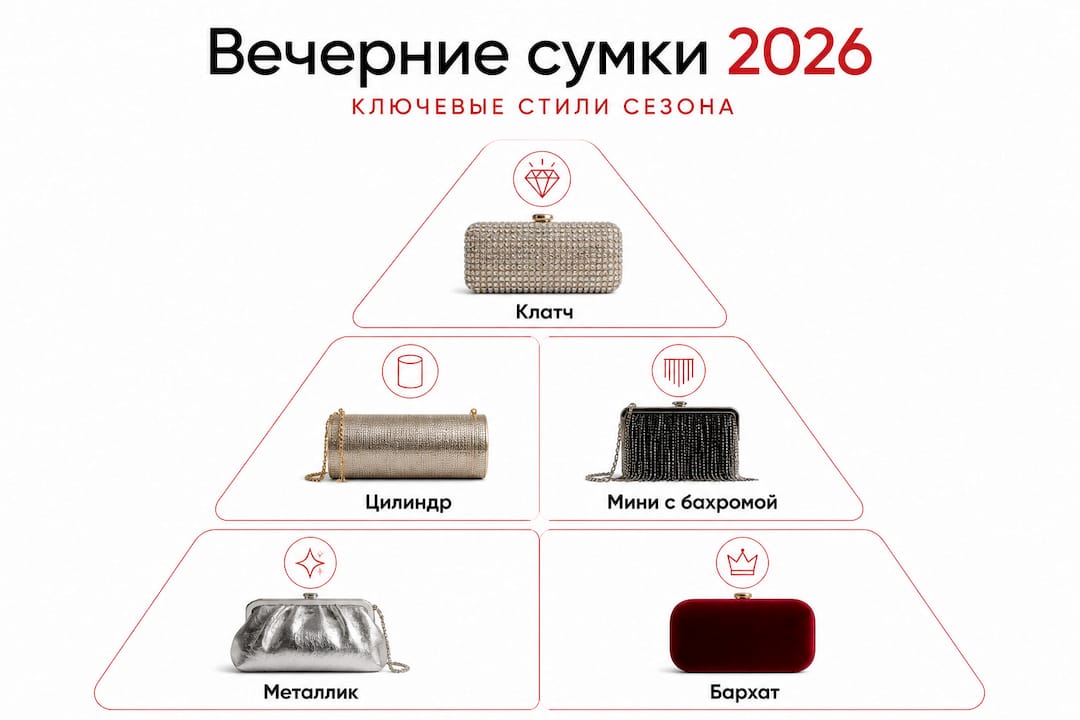 Инфографика: какие вечерние сумки будут в моде в 2026 году
