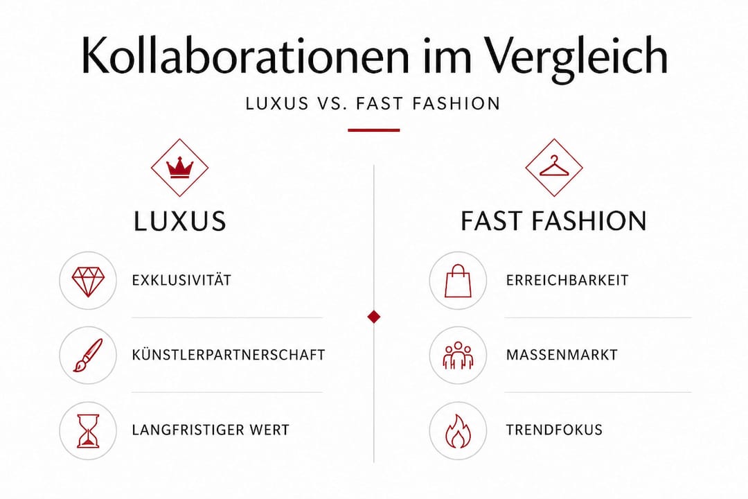 Eine anschauliche Grafik zu Kooperationen zwischen Luxusmarken und Fast-Fashion-Anbietern
