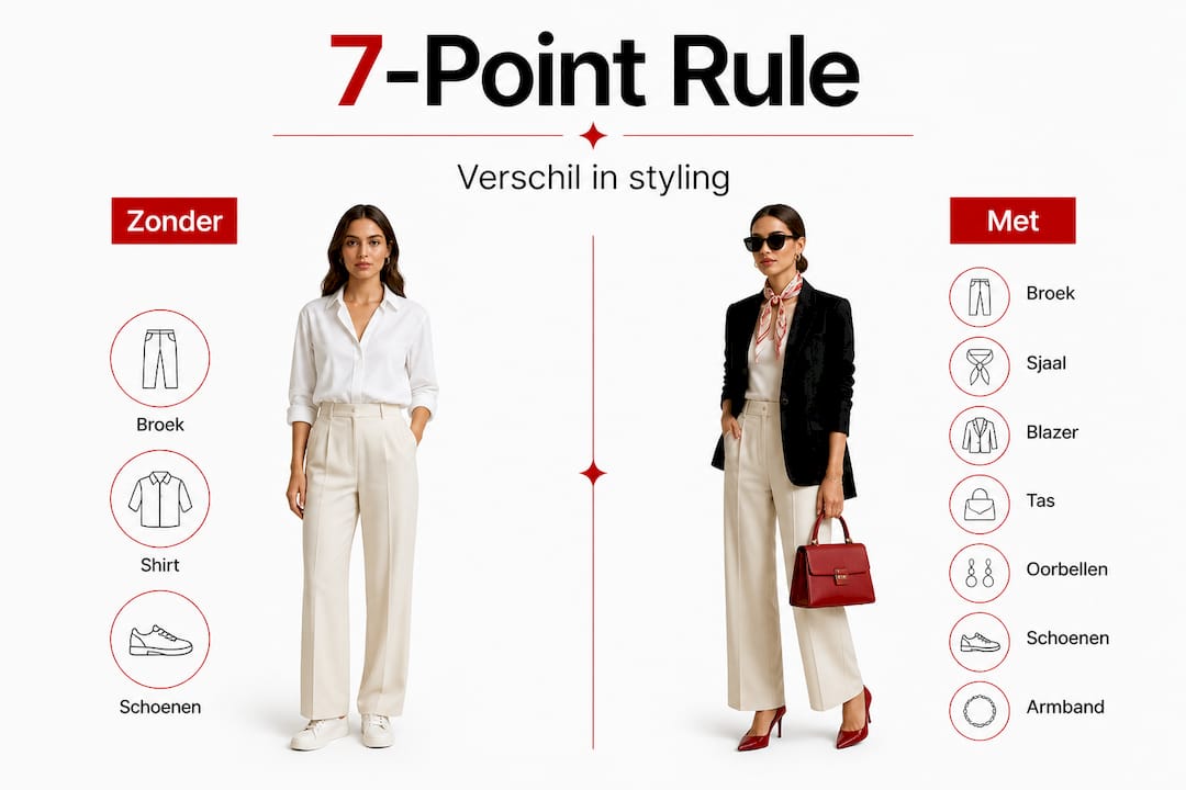 Infographic laat het verschil zien tussen een outfit met en zonder 7 details