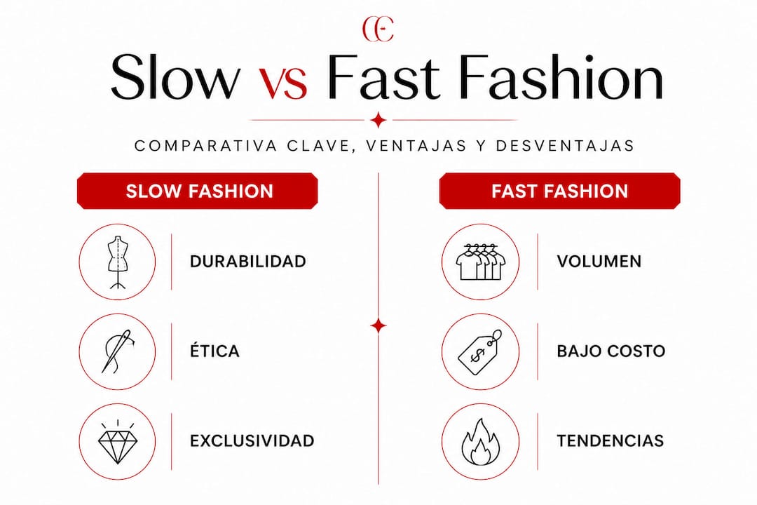 Infografía que muestra las diferencias entre slow fashion y fast fashion