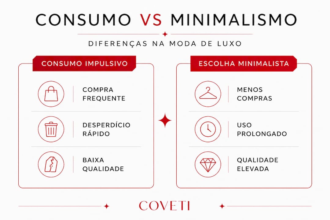Infografia mostra as diferenças entre compras por impulso e opções minimalistas