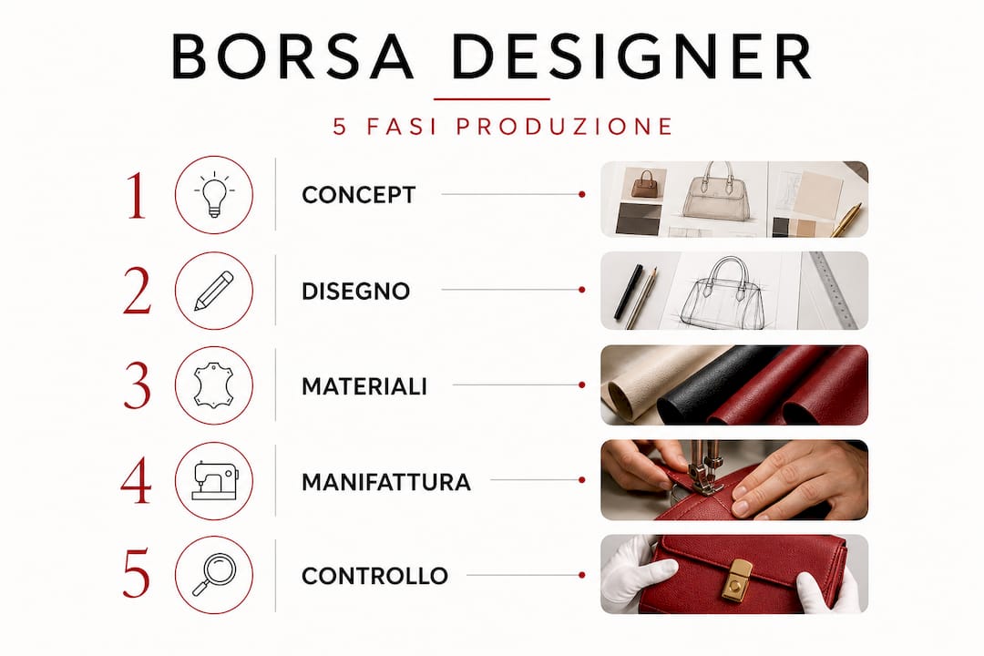 Infografica: tutte le fasi della creazione di una borsa firmata