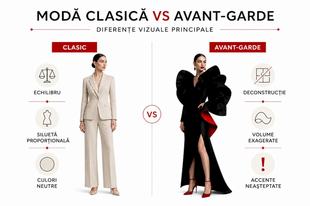 Infografic: modă clasică versus stil avangardist – o comparație vizuală