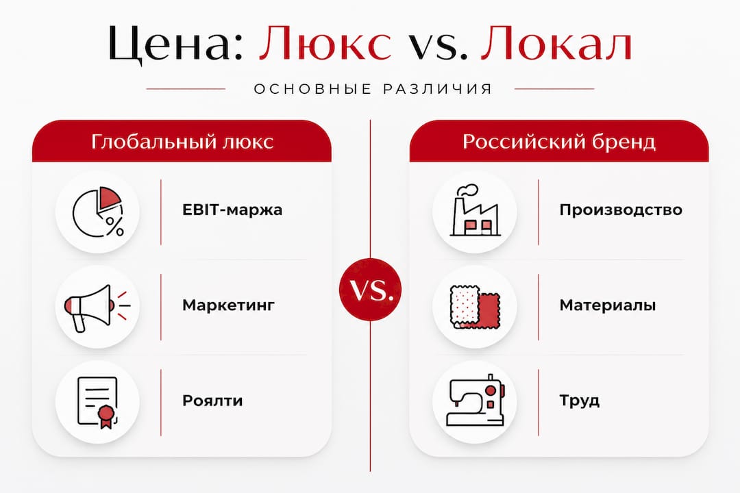 Инфографика: сравнение ценовой политики люксовых и российских брендов