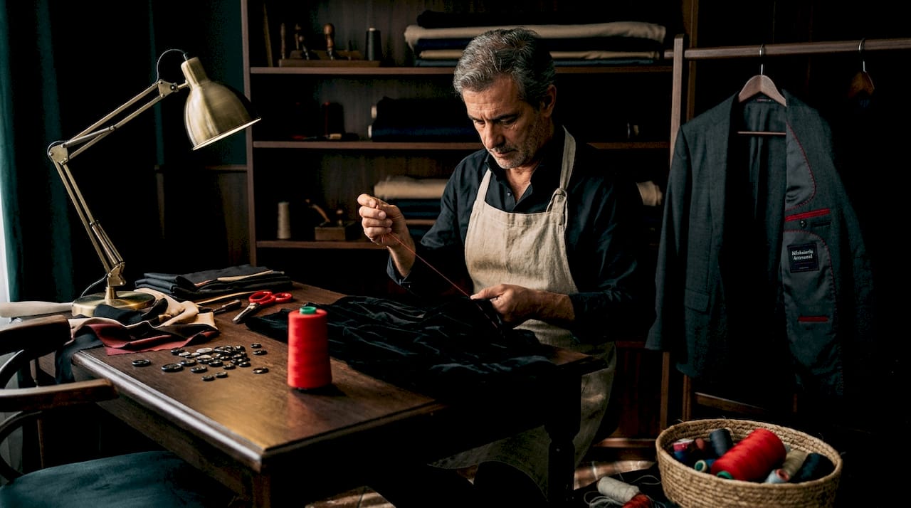 Alfaiate cria peças de roupa à medida no seu atelier