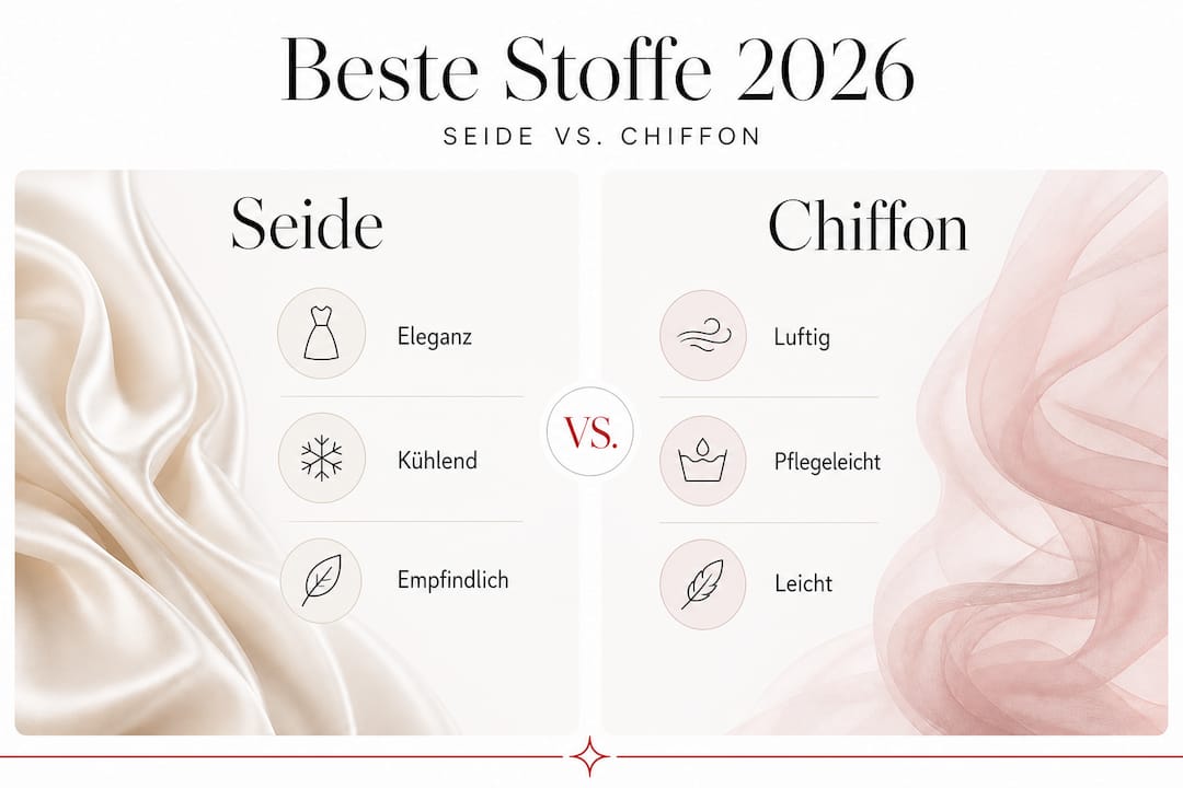 Infografik: Seide und Chiffon im Vergleich – Unterschiede und Gemeinsamkeiten der beiden Stoffe auf einen Blick