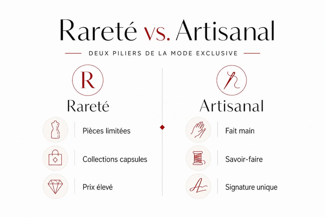 Infographie : rareté ou savoir-faire artisanal, deux visions de la mode en confrontation