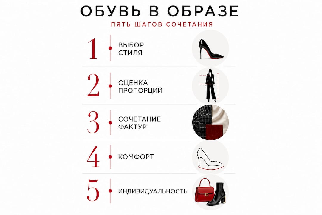 Инфографика: пять шагов к стильному образу с обувью