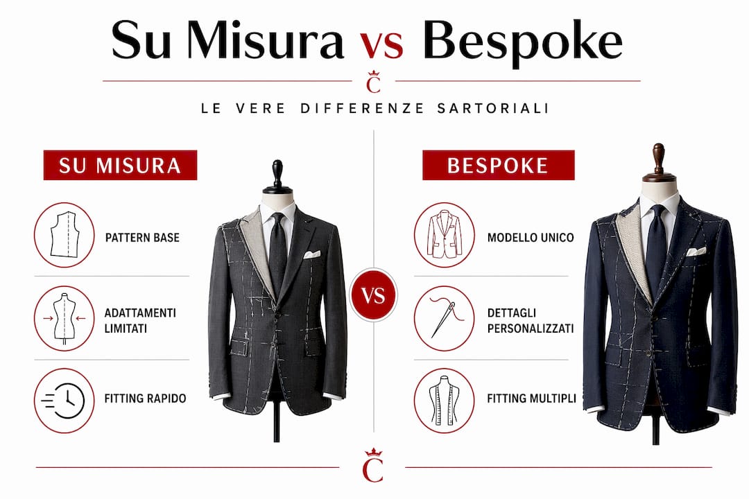 Infografica che mette a confronto abiti su misura e capi bespoke