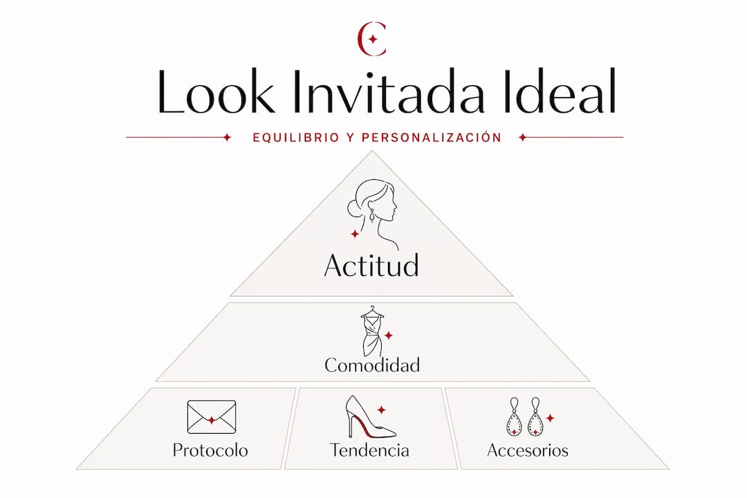Infografía con los niveles clave para acertar con tu look de invitada