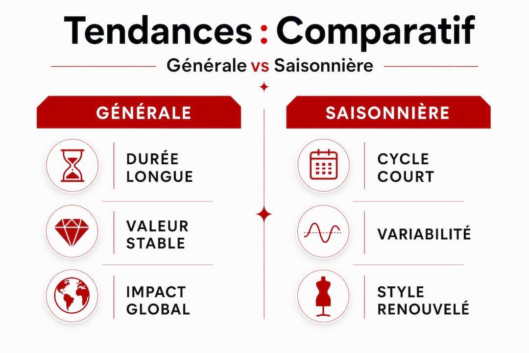 Infographie mettant en parallèle les tendances globales et les variations saisonnières