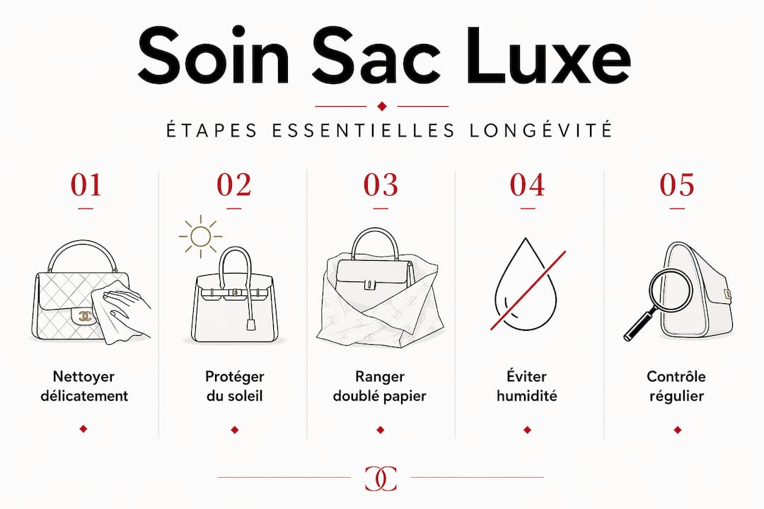 Infographie : les étapes essentielles pour entretenir votre sac de luxe