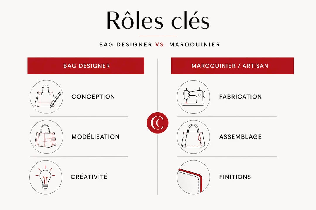 Infographie : différences clés entre créateur de sacs et artisan maroquinier
